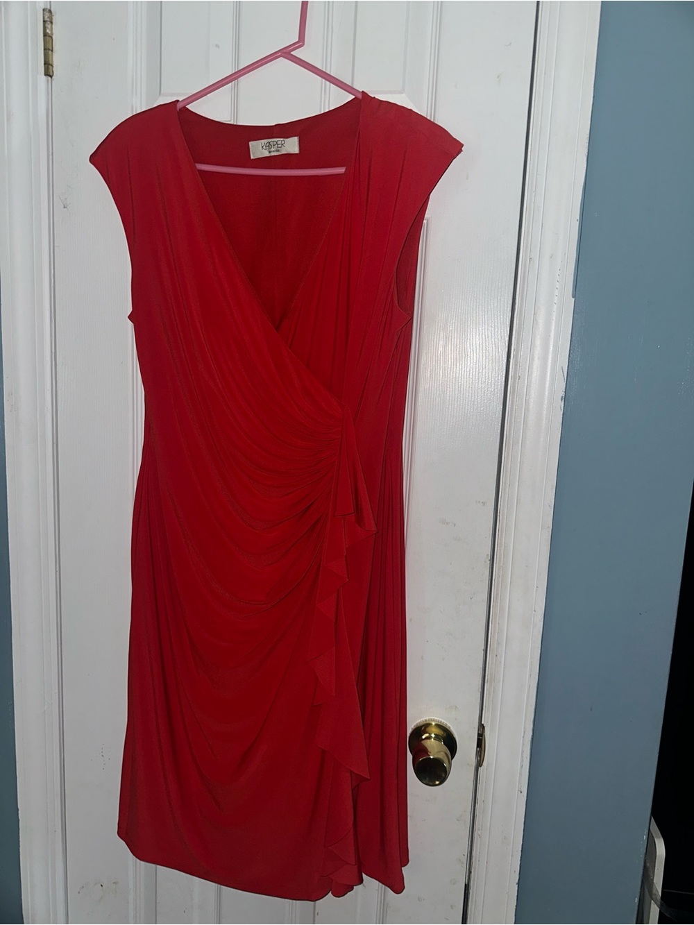 Kasper Red Draped Cap-Sleeve Cocktail Dress